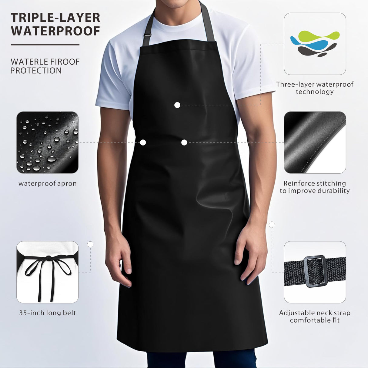 GoldPig 2 Pack Waterproof Apron Rubber Vinyl Heavy Duty Aprons for Adults - Chemical Resistant Adjustable Bib 40" Extra Long Industrial Work Apron for Grilling Dishwashing Lab Kitchen Butcher