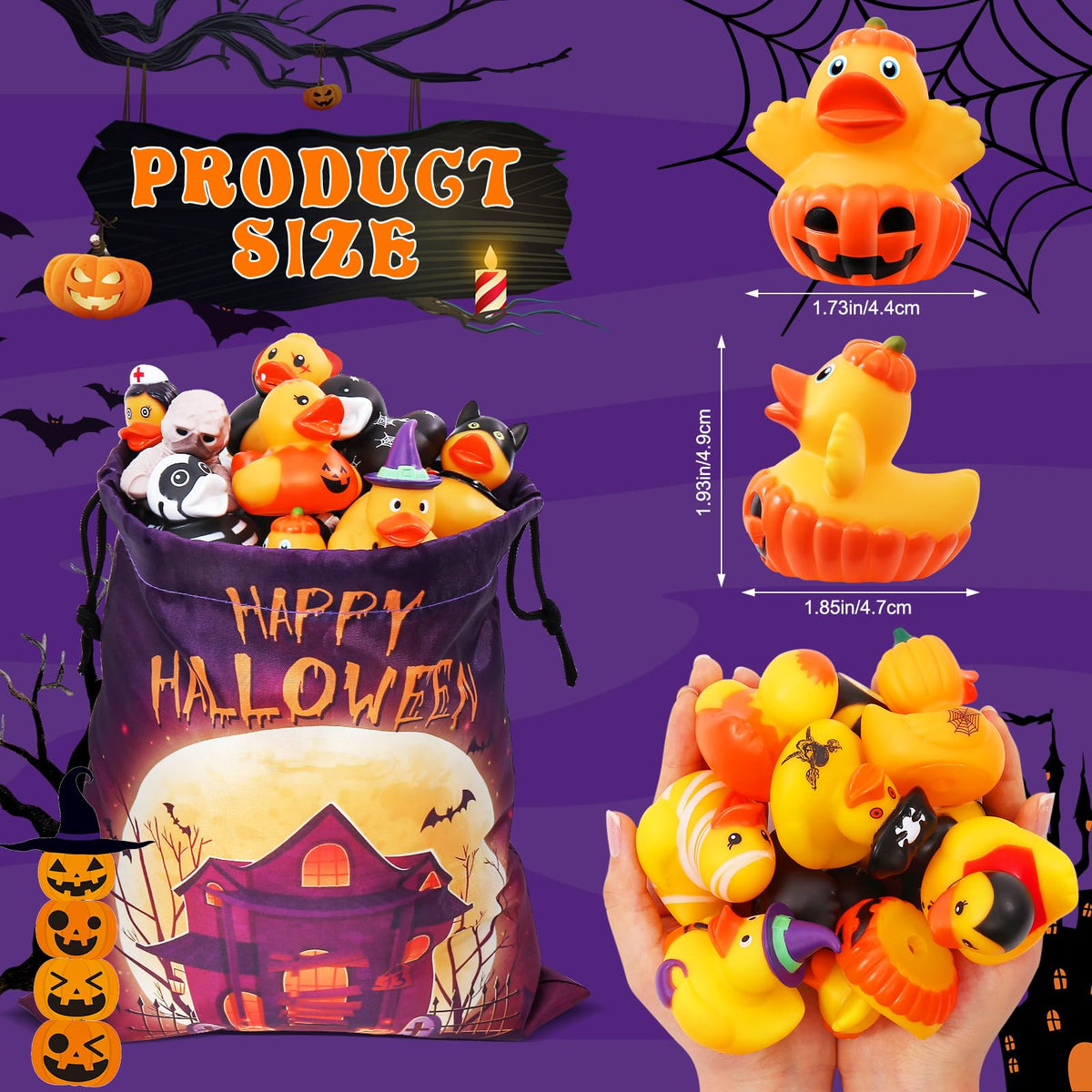 24 Pcs Halloween Rubber Ducks Bulk with Bag for Jeep Ducking Party Favors
