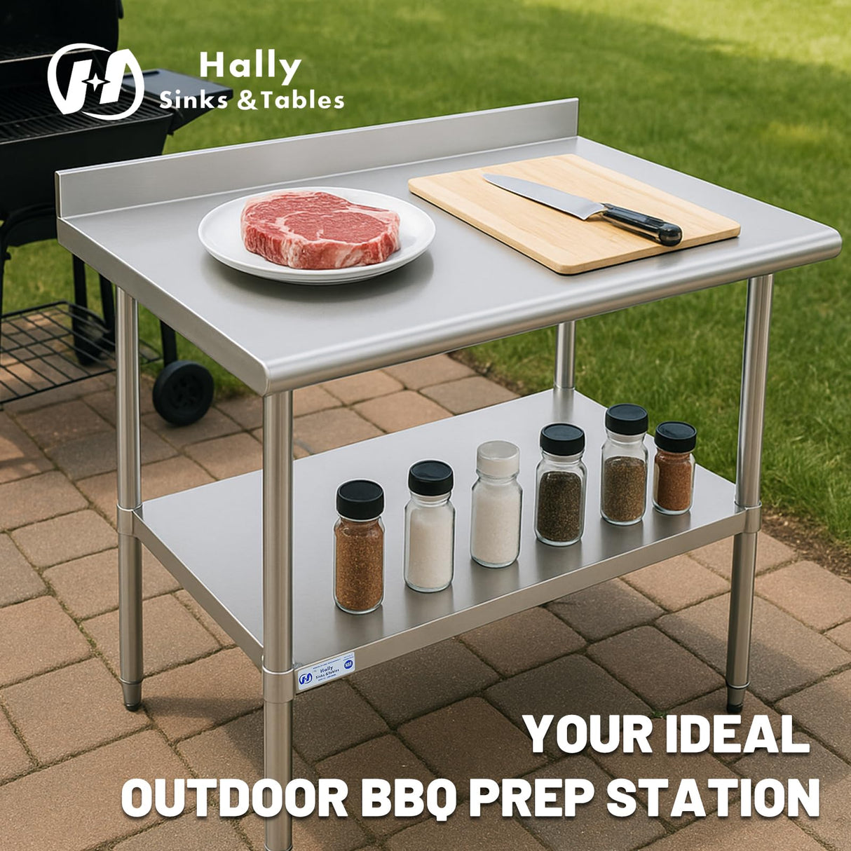 Hally Stainless Steel Table for Prep & Work 24 x 30 Inches, NSF Commercial Heavy Duty Table with Undershelf and Backsplash for Restaurant, Home and Hotel