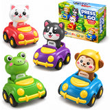 Press to Go Cars for Toddlers 1-3, 4-Pack Animal Toys for 1 Year Old Boy