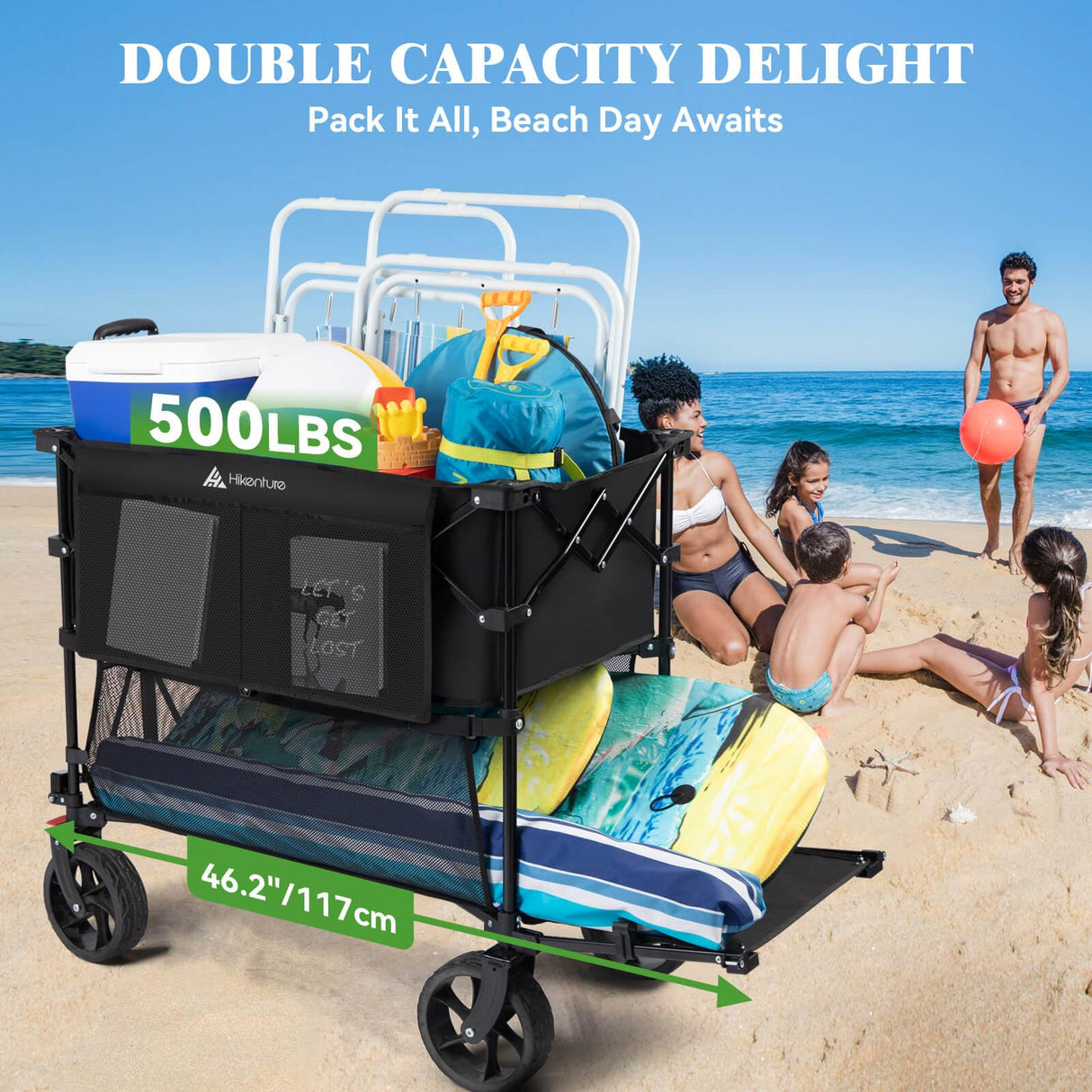 Hikenture Double Decker Wagon, 400L Extra Large Beach Wagon with Big Wheels