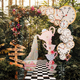 Bucherry 4 Pcs Wonderland Tea Party Yard Decorations Wonderland Garden Yard Sign Stand Set Stacked Teacups Wildflowers with Brackets for Tea Party Birthday Spring Outdoor Decoration