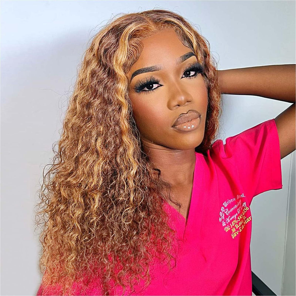 HIRIREMY 16 Inch Ombre Highlight Curly Bob Wig Human Hair For Black Women Wear And Go Glueless 13x4 HD Honey Blonde Highlight Deep Wave Lace Front Wigs Human Hair Pre Plucked Wet And Wavy 4/27