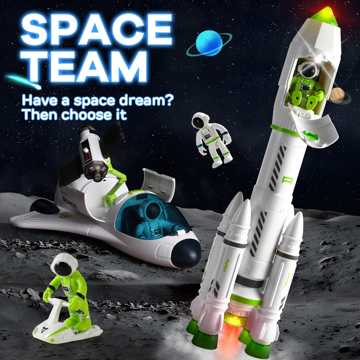TOY Life Space Toy Rocket Toys for Kid Shuttle with Astronaut Spaceship Planet Stem with Christmas Spaces Station for Boy 3 4 5 6 7 8, Gift for Age 3+