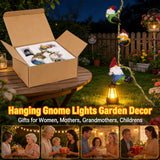 QCF Garden Gnomes Hanging Solar Lights, 3-Pack Climbing Rope Gnome Statues with LED Lantern, Resin Outdoor Decor for Yard Patio Door Tree Fence Wall, Housewarming Gifts for Women Mom Grandma