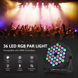 CO-Z 36 LED Stage Lights, RGB Par Lights with Remote Control, DMX Controller Compatible, DJ Lights Stage Lighting Indoor for Christmas Halloween Party, 4 Pack