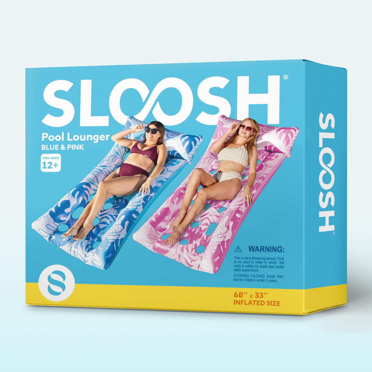 SLOOSH 2-Pack Inflatable Pool Floats Mat - XL Floaties Adults Size with Headrest, Sun Tanning Raft Lake Beach Swimming Party Pool Toys Floating Lounge Above Water Keep Cool (Blue/Pink)