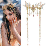 FRESHME Renaissance Butterfly Elf Fairy Crown - Fairy Headband with Pink Butterfly Wings Elf Headpiece with Tassel Elven Tiara Wedding Renfaire Dress Up Cosplay Christmas Accessories for Women