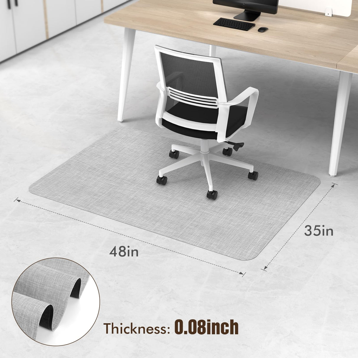 Blvornl Office Chair Mat - 35"x 48" Desk Computer Mat for Hard Wood and Tile Floor, Large Anti-Slip Hard Floor Protector, PVC Mat Desk Rug Light Grey