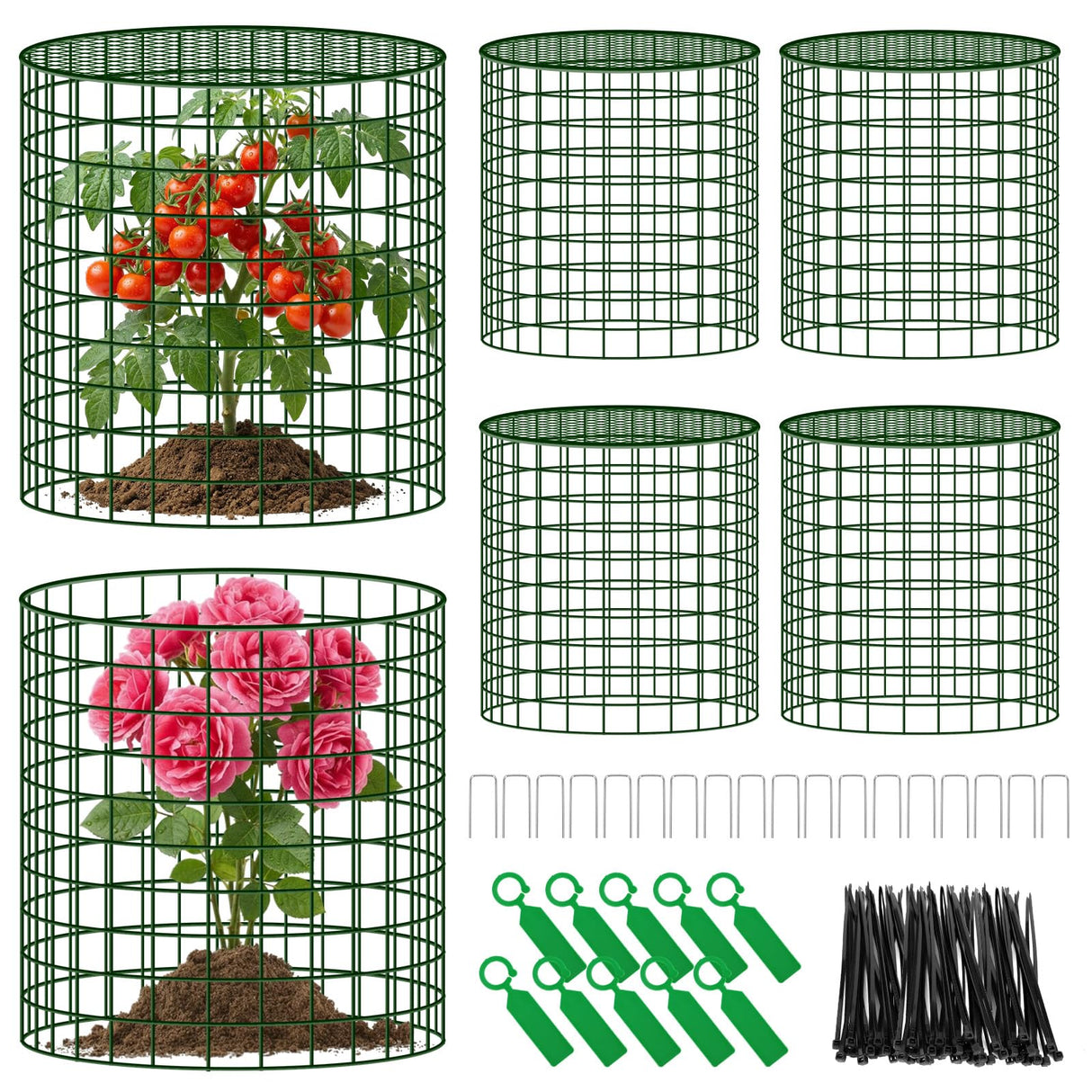 Convivium Plant Protectors from Animals 6 Packs, 13 x 12 in Metal Chicken Wire Cloche Plant Cages for Outdoor Plants, Garden Fencing Animal Barrier with Detachable Dome Lid, Stakes & Zip Ties