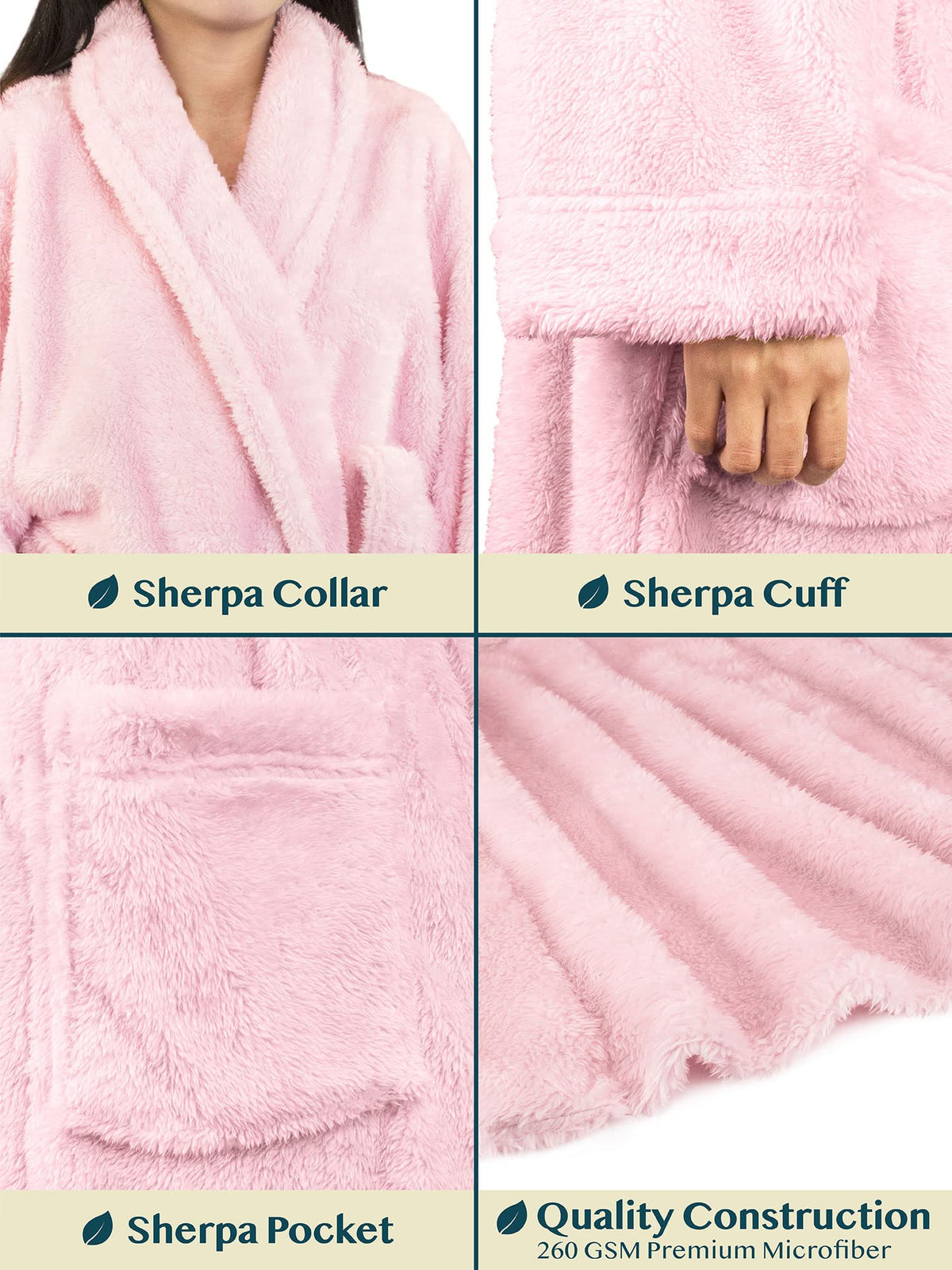 PAVILIA Premium Womens Plush Soft Robe, Sherpa Bathrobe, L/XL Light Pink