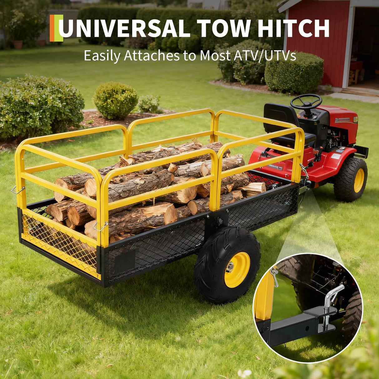 22 Cu.Ft 1600Lbs Steel ATV UTV Trailer Tow Behind Dump Cart, Heavy Duty Pull Behind Utility Dump Trailer for Lawn Mower Trailer Tractor Garden Yard with Removable Rear Panel