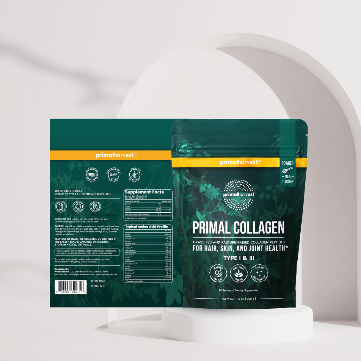 Primal Harvest Collagen Powder for Women or Men Primal Collagen Peptides Powder Type I & III, 10 Oz Collagen Protein Powder for Hair, Skin, Nails (Two Pack, Unflavored)