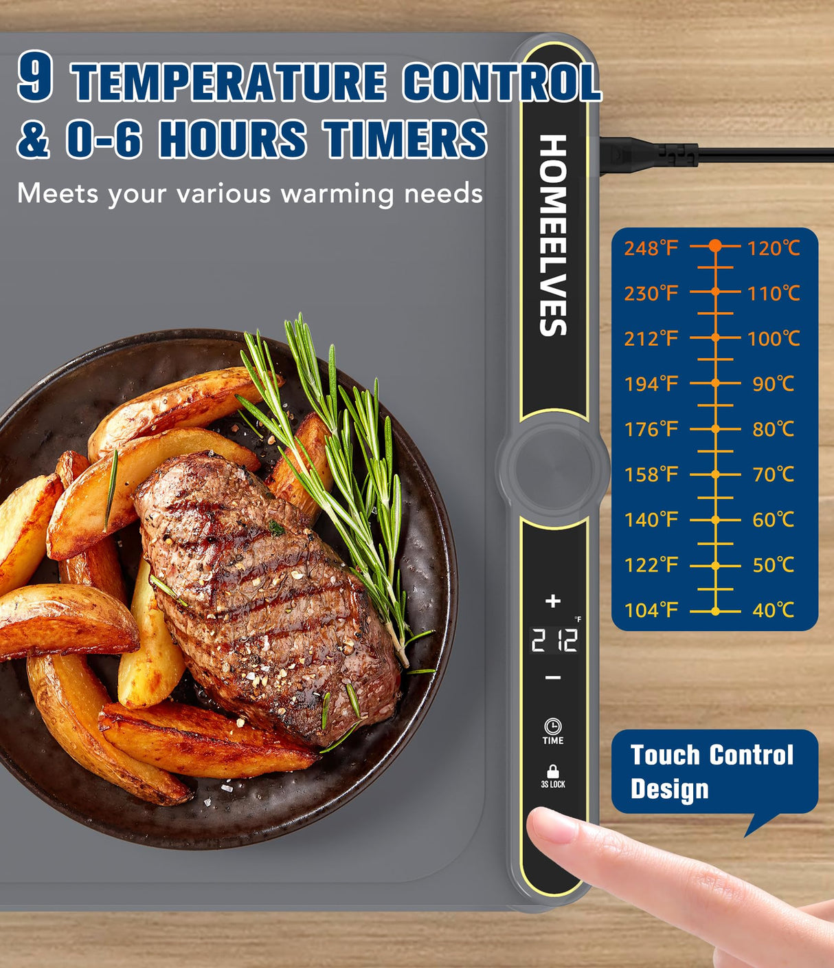 Food Warming Mat Extra Large, Rapid Heating Electric Warming Tray with 9 Temp Setting and 6 Hours Timer,Foldable Warming Trays for Food, Portable Food Warmers for Parties Buffet, Gray