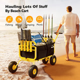 Bonnlo Beach Fishing Cart, Beach Wagon Trolley with 11" Big NO-Flat Airless Tires, Foldable Beachs Trailer with Large Cargo Basket, 550 lbs Load Capacity, 8 Fishing Rods Holder, Durable Oxford Bag