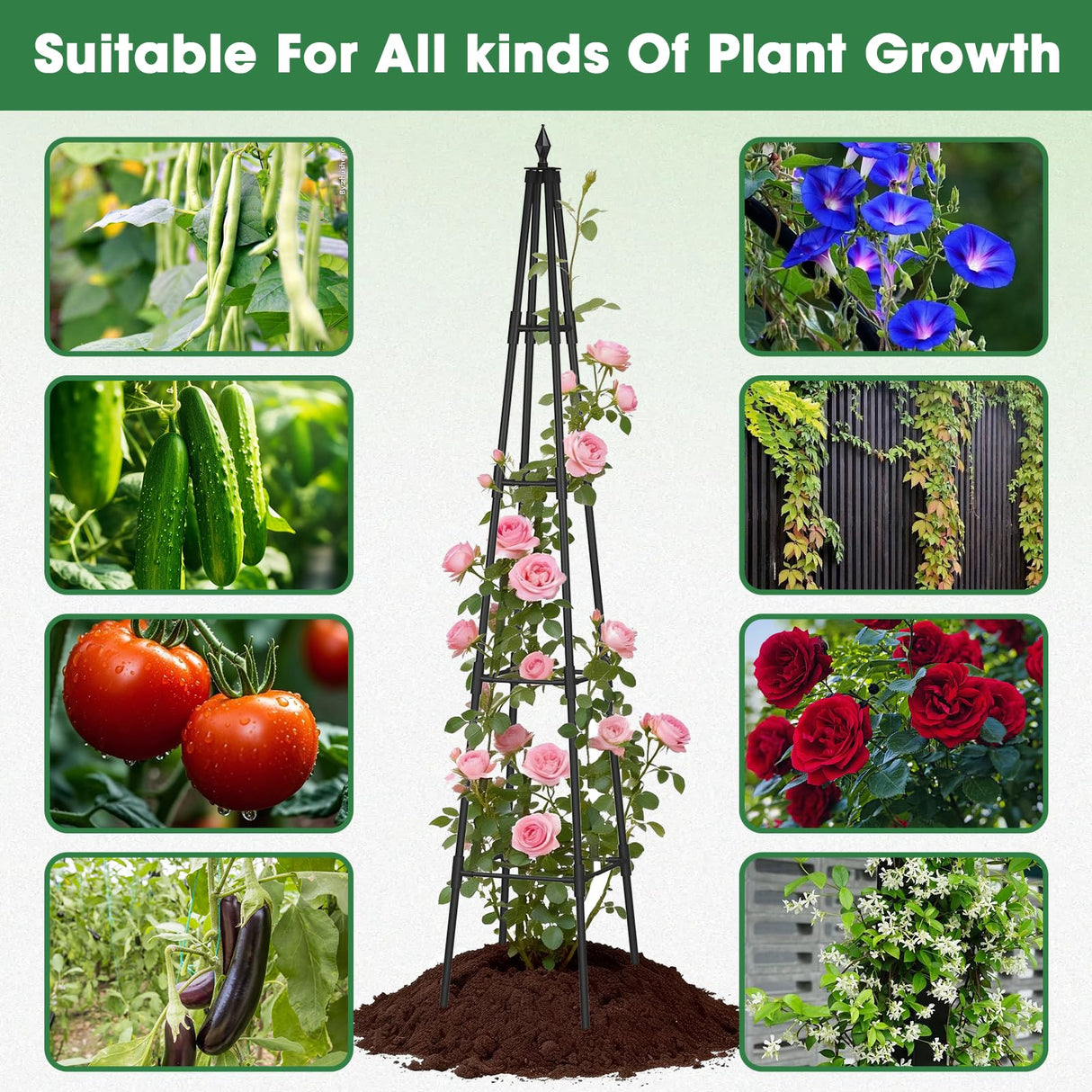 Obelisk Trellis for Climbing Plants, 6 FT Garden Trellises with 16mm Thickened Plastic-Coated Metal Pipes, Trellis for Climbing Potted Plant Vine Flower Rose Vegetable Tomato Cucumber Outdoor Indoor