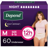 Depend Night Defense Adult Diapers, Incontinence & Postpartum Bladder Leak Underwear for Women, Disposable, Overnight, Medium, Blush, 60 Count (4 Packs of 15), Packaging May Vary