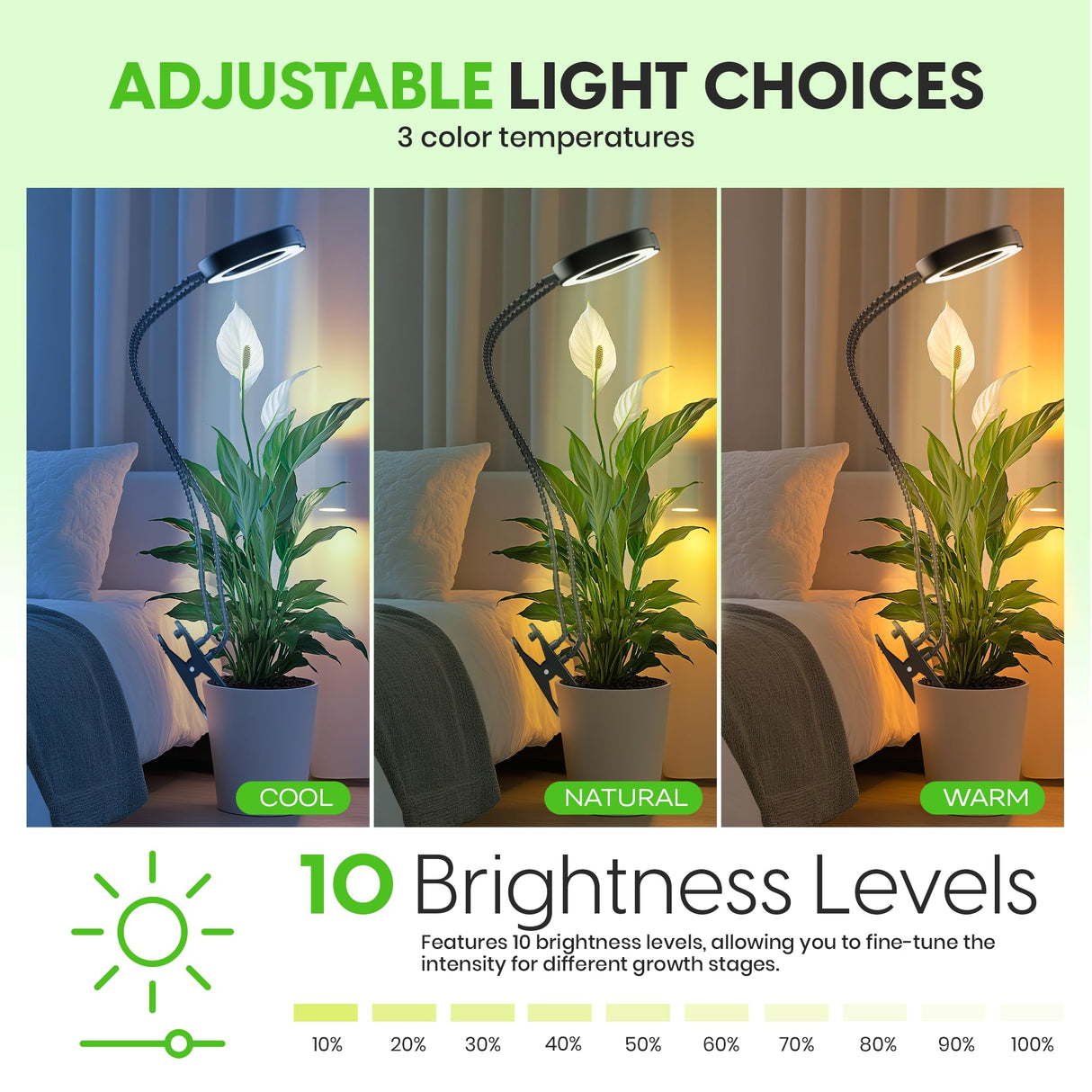 OSANI LED Grow Light 24" Gooseneck Long Arm Grow Lights for Indoor Plants, 48" Wide Coverage, 6000K Full Spectrum with Red Blue LEDs, 10-Level Dimmable, Auto Timer, USB & Adapter, Plant Light Indoor