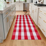 Christmas Red and White Plaid Rug 3 x 5 Ft, Hand-Woven Indoor/Outdoor Layered Cotton Blend Buffalo Plaid Rug, Washable Front Door Mat, Perfect for Porch, Living Room, Entryway