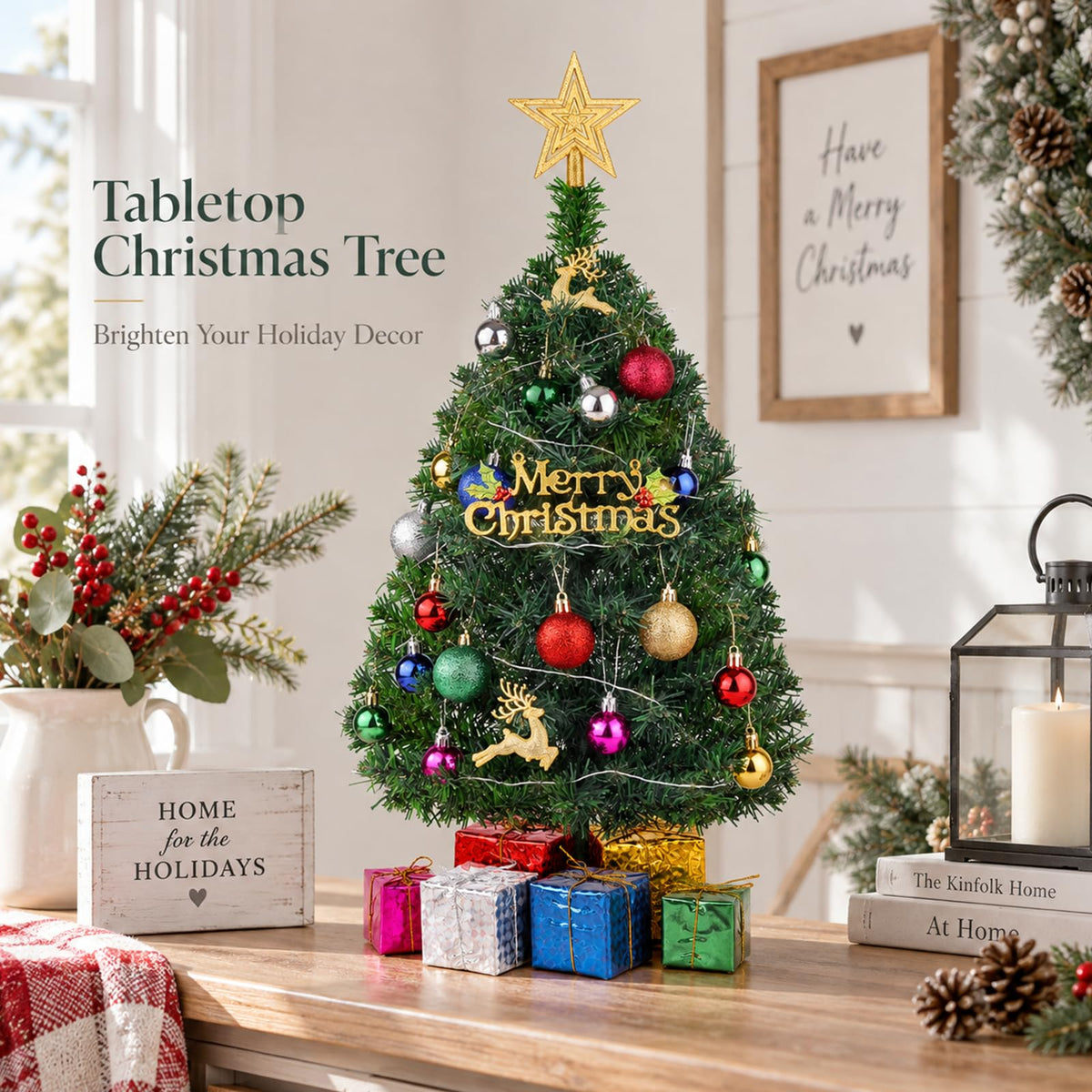 Small Mini Christmas Tree with Lights, 2 Ft Little Table Top Christmas Tree