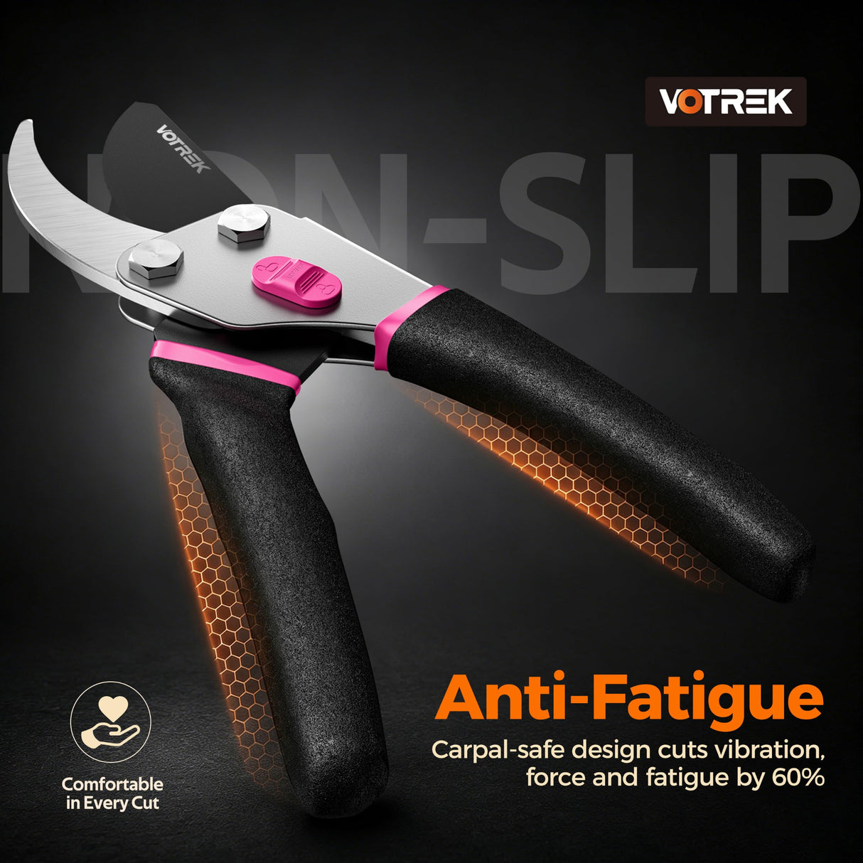 VOTREK® 8.5" Bypass Pruning Shears, Jam-Proof Spring Clippers for Roses