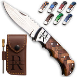 Personalized Folding Knife - Damascus Olive-Brown Pocket Knife, Custom Gift for Husband, Boyfriend, Dad, Son, Groomsmen, Perfect for Birthday, Anniversary, Father’s Day, Christmas Gift
