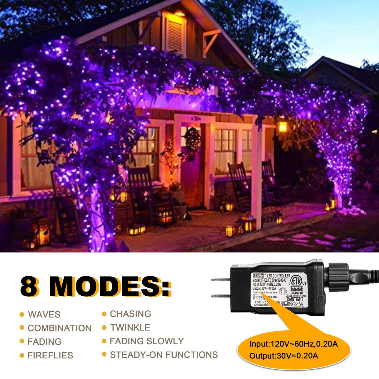 weillsnow 164FT 500 LED Purple Christmas Lights, 8 Modes Waterproof Plug in String Lights for Halloween Christmas Indoor Outdoor Yard Party Wedding Garden Home Decorations (Purple, 164FT)
