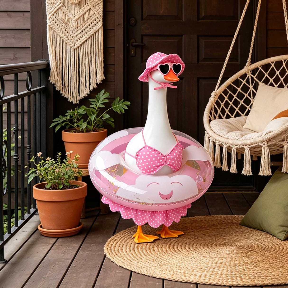yuboo Summer Porch Goose Outfits Fits 23" Bikini Goose Outfits with Swimming Ring, Sunglasses, Hat and Skirt Hawaiian Porch Goose Clothes Costume for Outdoor Patio Yard Decor Pink