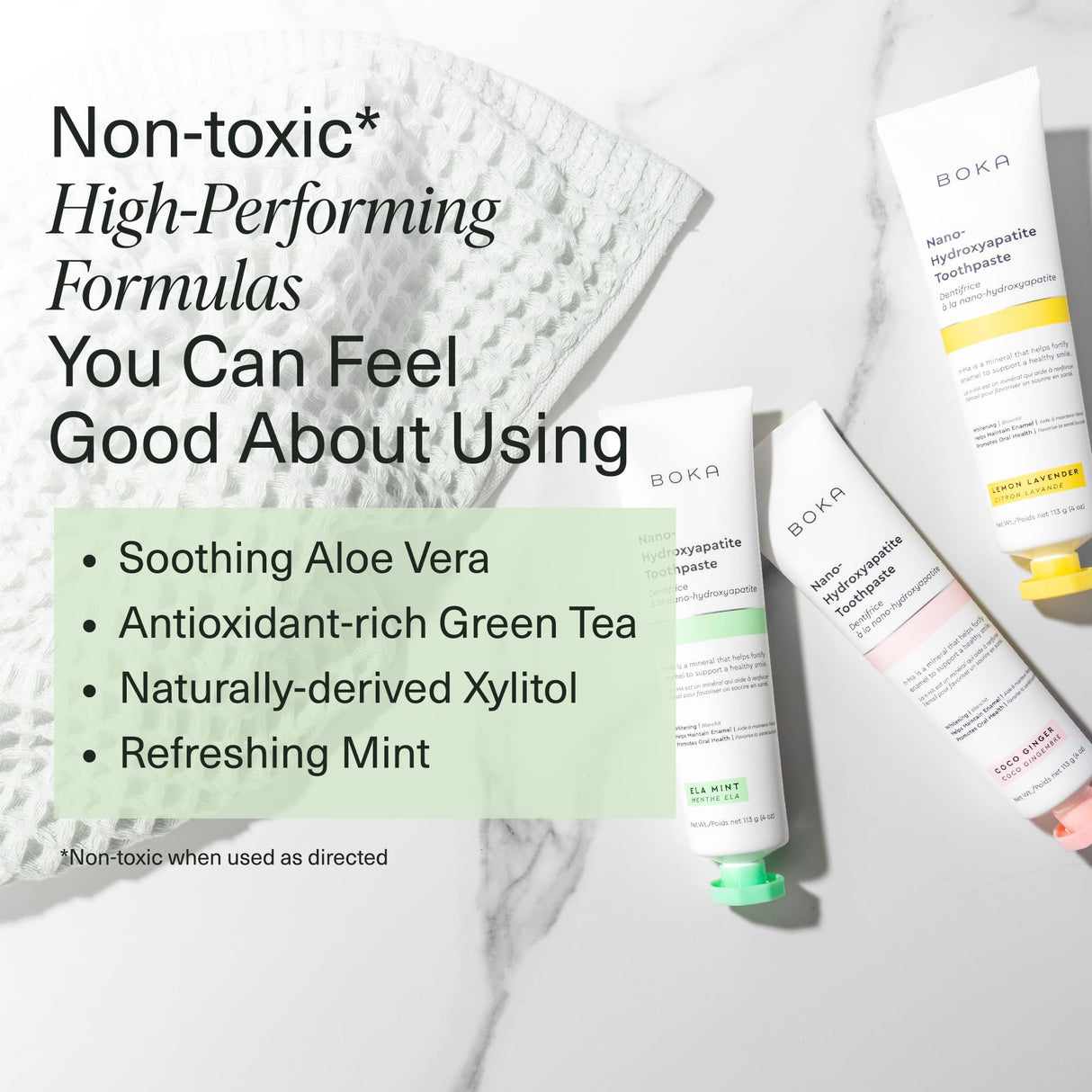 Boka Fluoride Free Toothpaste Nano Hydroxyapatite, Helps Remineralize, Appropriate for Sensitive Teeth, Whitening - for Adult, Kids Oral Care - Refresh Mint Flavor, 4 Fl Oz 3Pk