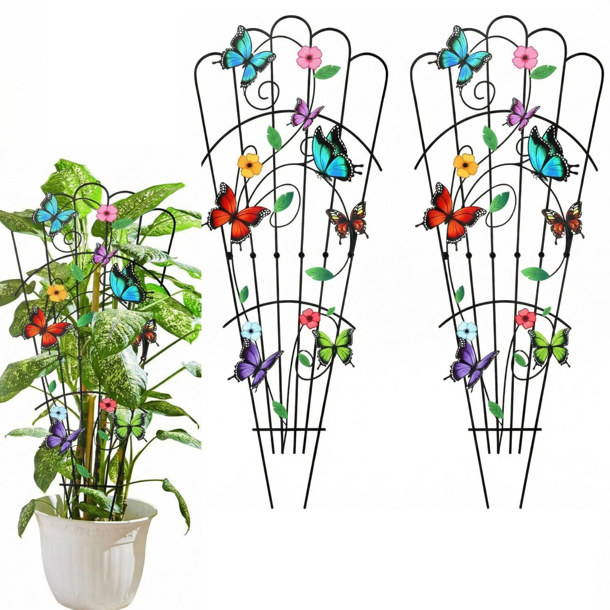 LEIFIDE 2 Pcs Butterfly Trellis for Climbing Plants Indoor 33in Small Climbing Outdoor Plant Potted Supports Expandable Metal Heavy-duty Rustproof Trellis for Monstera Bamboo Pothos Pot Vegetable Rose