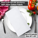 Urban Villa White Cloth Napkins Set of 12 100% Cotton Hemstitch Dinner Napkins Cloths Washable 20”x20” Absorbent Soft Durable Reusable-Ideal for Everyday Use Parties Wedding Thanks Giving Christmas