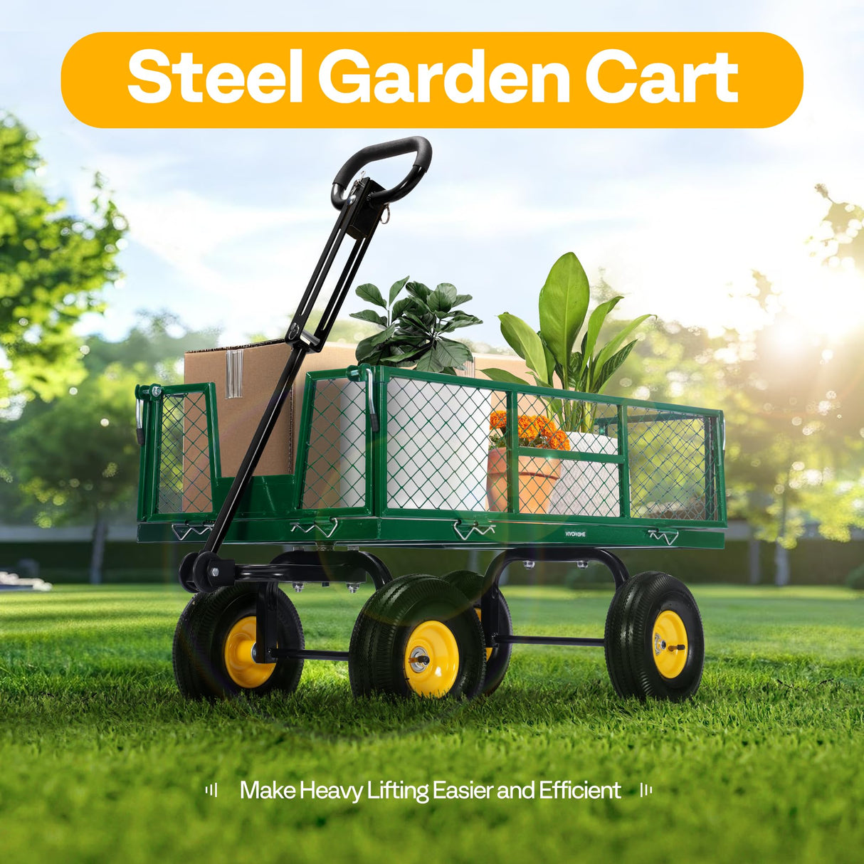 VIVOHOME Steel Garden Cart Heavy Duty 900 LBS 4.5 Cu Ft Utility Wagon