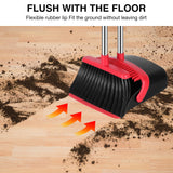 NACENA Broom and Dustpan Set, 52-in Long Adjustable Handle Broom Dustpan Combo with Dustpan Teeth to Automatically Clean Hair Suitable for Home Kitchen Office Hall Floor (Black&Red), 2 Pack