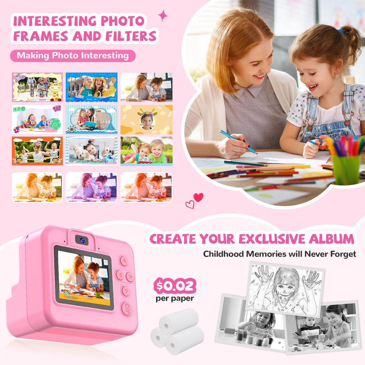 Yosfeng Instant Print Camera for Kids - Christmas Birthday Girls Gifts for Age 3 4 5 6 7 8 9 10 Year Old, 2.4 Inch Screen Kids Instant Camera, Kid Digital Video Cameras Toys with 32 GB SD Card