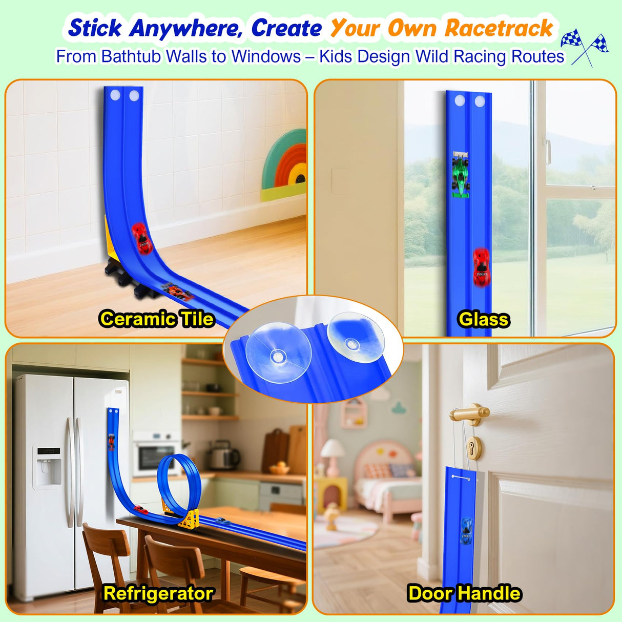 Flexible Race Track Toy Set: 15ft DIY Bendable Ramp with Suction Cups – Portable Roll-Up Car Track for Kids Compatible with 1:64 Diecast Cars – Birthday Christmas for Boys Girls Ages 3+