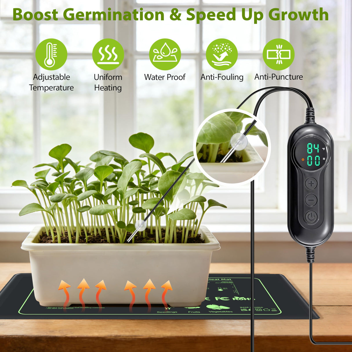 Toaspa Seedling Heat Mat with Thermostat Controller, Plant Warming Mat for Indoor Growing, Seed Starting Heater Mat Temperature & Timer Set, Waterproof Heat Mat for Germination Fermentation Greenhouse