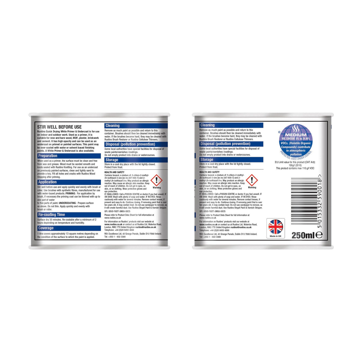 Rustins Quick Drying Primer And Undercoat White 250ml