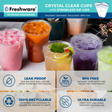 Freshware 24 oz Clear Disposable Plastic Cups with Strawless Sip Lids, 100 Pack Clear Plastic Tumblers, Heavy-duty Party Glasses, Disposable Cups for Thanksgiving, Halloween, Christmas Party