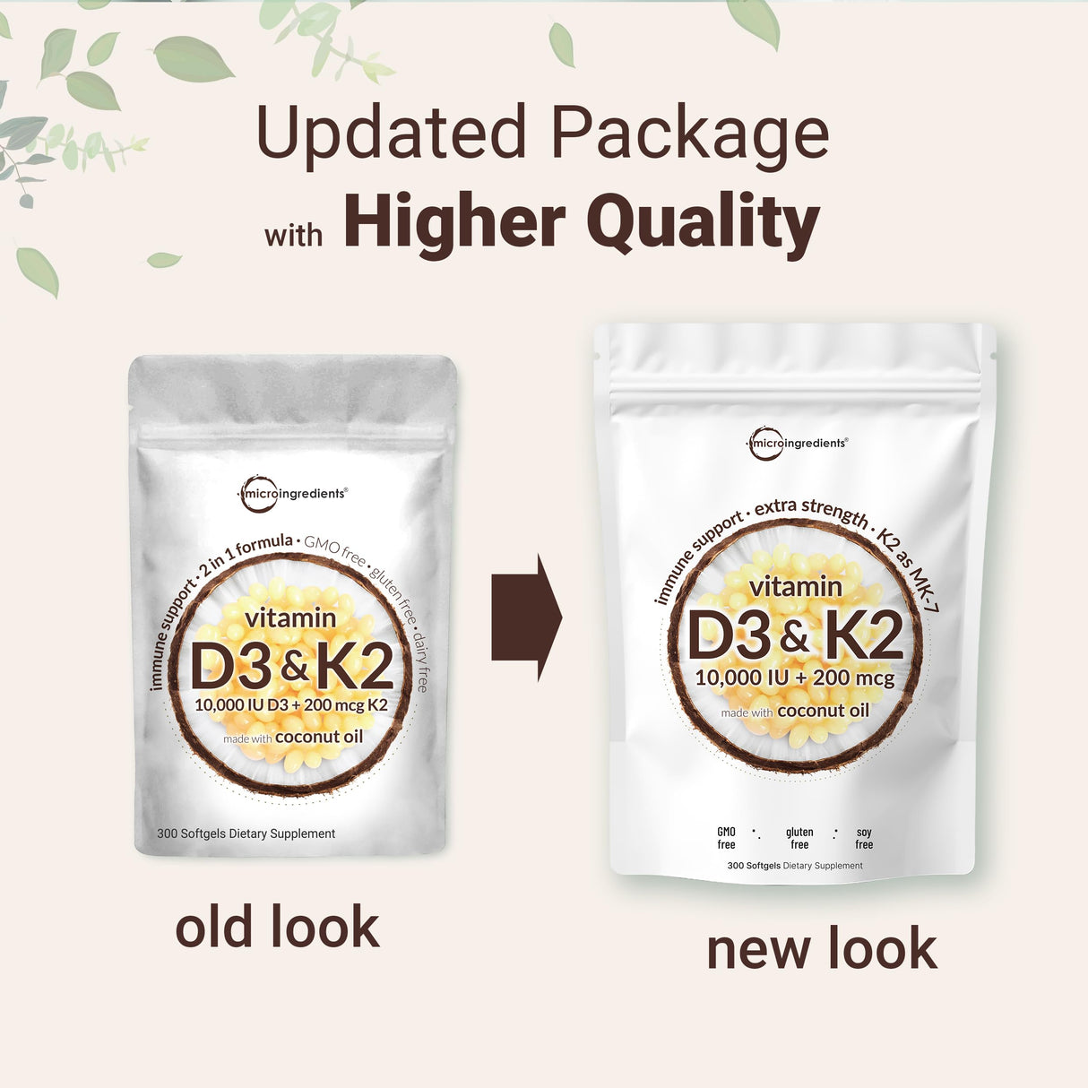 Micro Ingredients Vitamin D3 10,000 IU + K2 MK-7 200 mcg, 600 Softgels with Virgin Coconut Oil (2 Pack) | 2-in-1 Vitamins D & K Complex | Extra Strength, Easy to Swallow, Non-GMO, Gluten Free