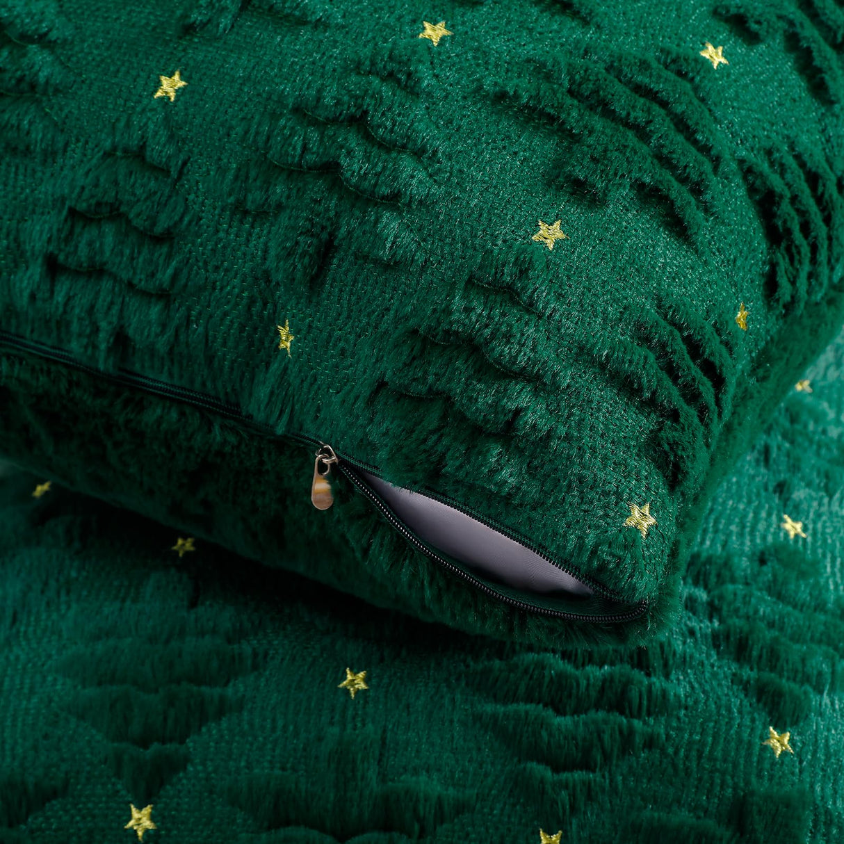 Softalker Christmas Throw Pillow Covers 22 x 22 Inch Set of 2, Xmas Winter Christmas Tree Faux Fur Cushion Covers, 3D Embroidered Pillow Cases for Couch Bedroom Living Room Decor, Green