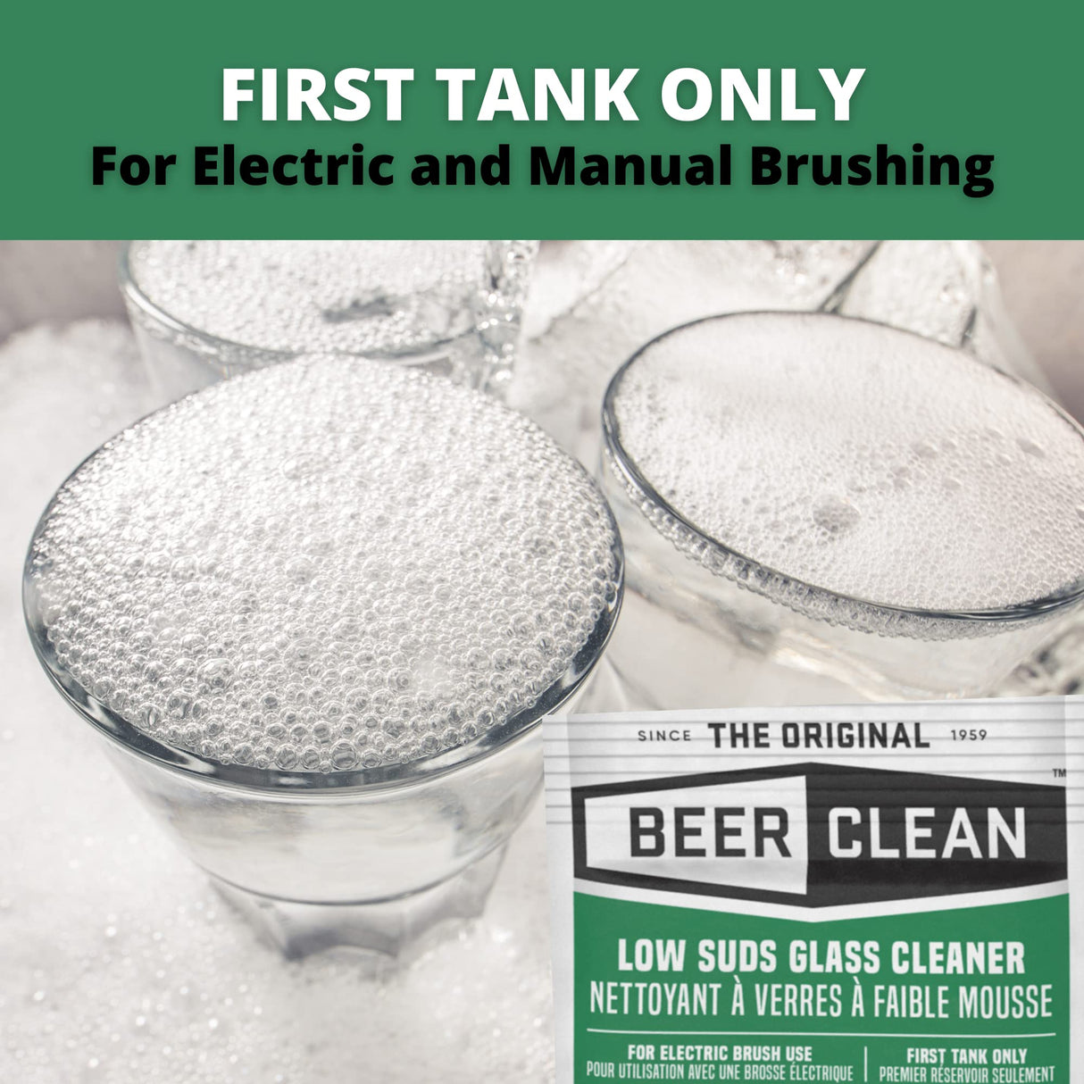 BEER CLEAN Diversey 990224 Low Suds Glass Cleaner for Electric Brushing, Portion Control Bar Glass Washing Powder, Unscented, Packet, 0.5-Ounce (Pack of 100)