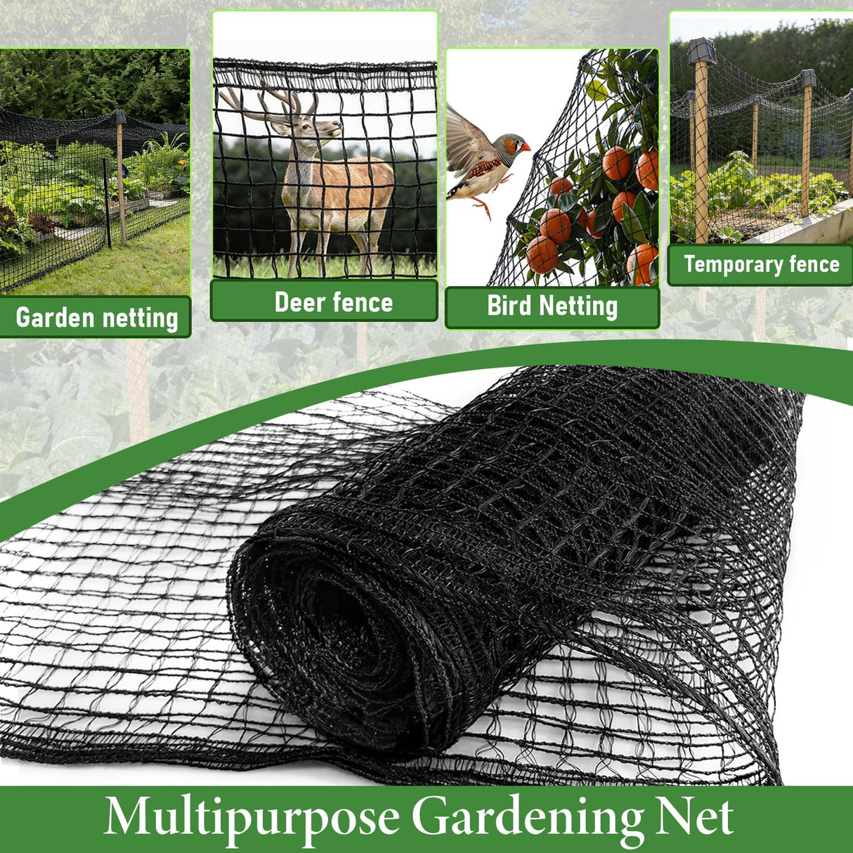 4 x 100ft Deer Fence Netting, Heavy Duty Deer Netting, 55GSM Deer Fence for Garden, Reinforced Edges Anti Bird Netting Mesh for Fruit Trees Vegetable, Raised Bed(55GSM, 4 x100ft)