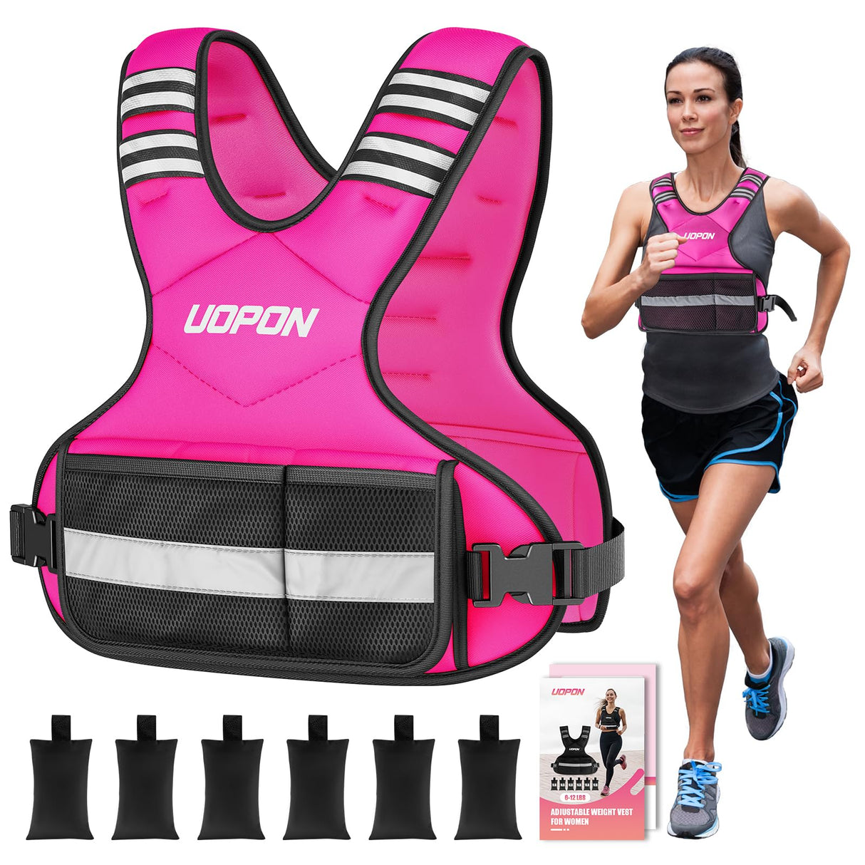 Adjustable Weighted Vest for Women, 6-12 Lbs Rucking Vest with 6 Ironsand Weights, Best Weighted Vest with Plus Pockets & Reflective Strips for Running, Walking, Workout and Strength Training