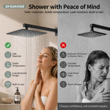 SR SUN RISE Black Square Rainfall Shower Head and Handle Set, Wall Mounted Shower Fixtures, Metal Shower Faucet Trim Repair Kits (With Shower Valve)