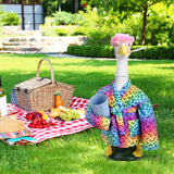 Sunnymove 23 Inch Porch Goose Statue Outfits Set Neon Rainbow Leopard Porch Goose Bathrobe Costumes with Clothes & Accessories for Patio Yard Garden Lawn Outdoor Decoration