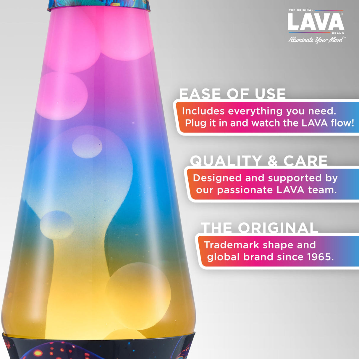Lava The Original Lamp - 14.5" Trippy Shrooms – Classic Liquid Motion Lamp - Tri-Colored Globe and Black Base - Item #2361 (Amazon Exclusive)