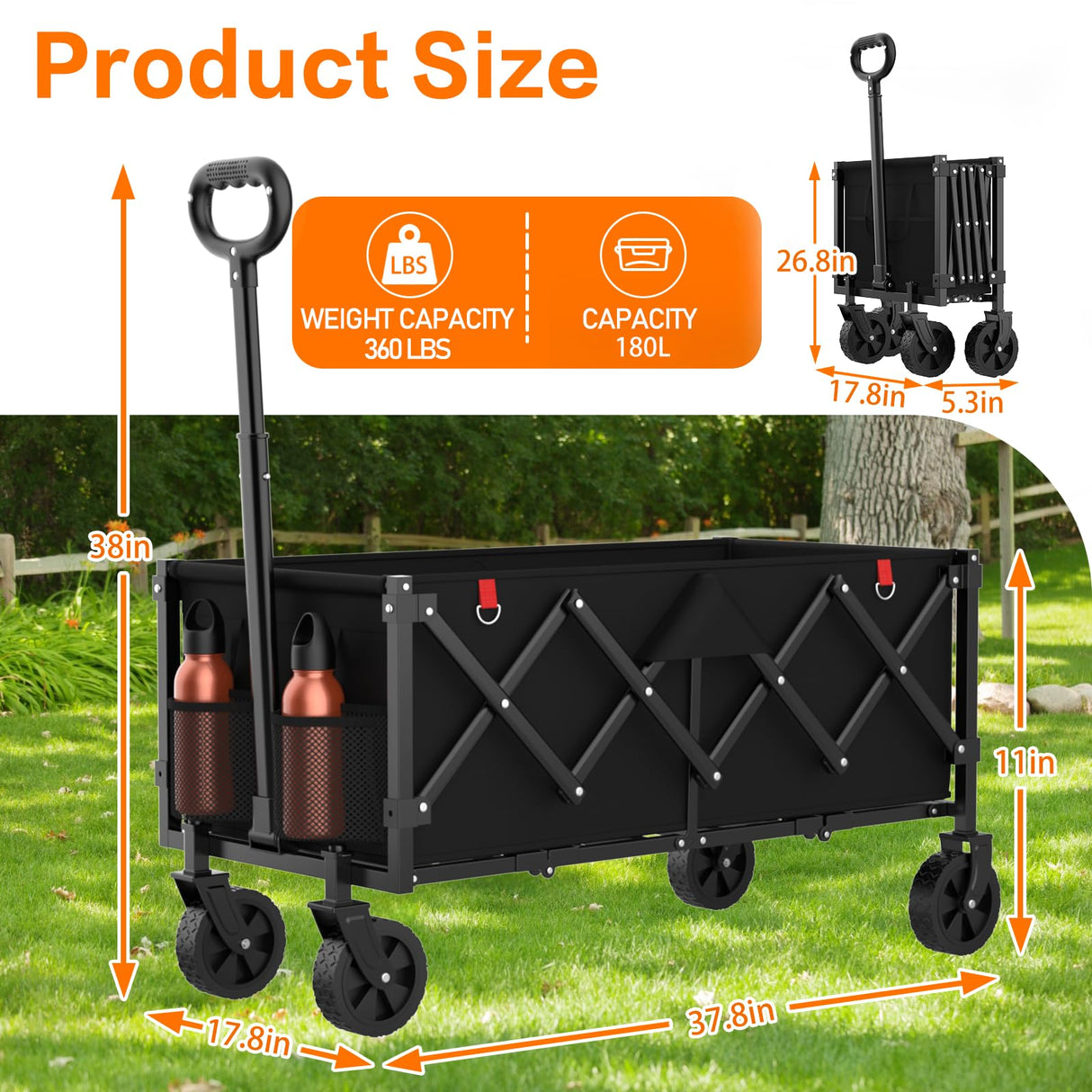 COZEER Wagons Carts Foldable, 180L Folding Heavy Duty Wagon with Wheels