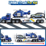 Kids Toys for 3 4 5 6 7 8 Years Old Boys, 20.5" Police Truck Toy with Racing Car and Helicopter, Toddler Friction Powered Truck Vehicle Toy with Lights, Sounds for Boys Girls Christmas Birthday Gifts