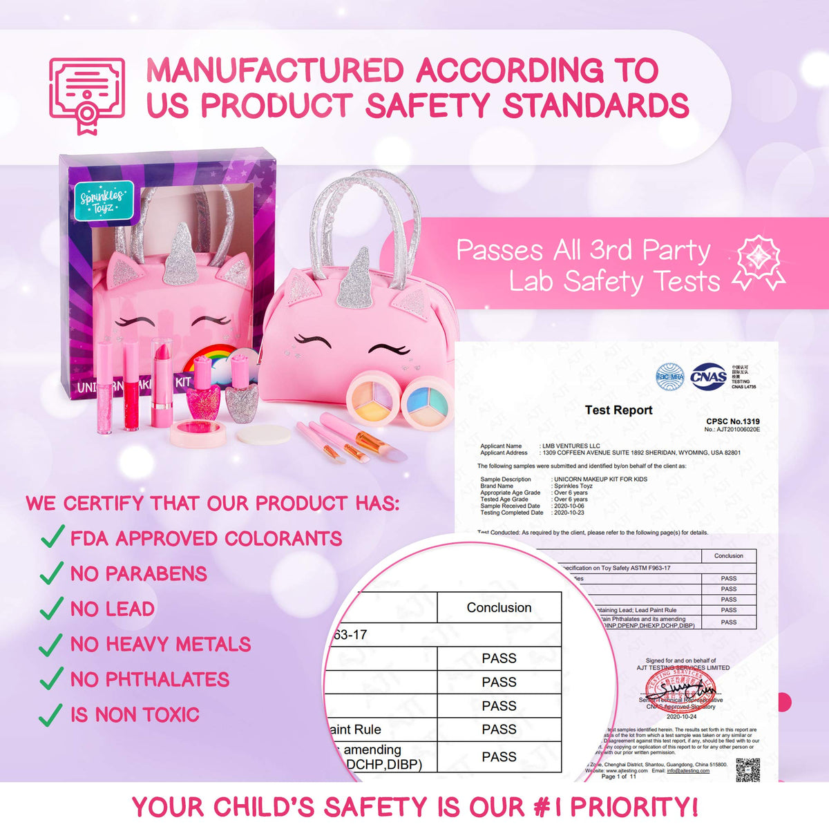 Kids Real Makeup Kit with Unicorn Purse Non Toxic Washable Make Up Set