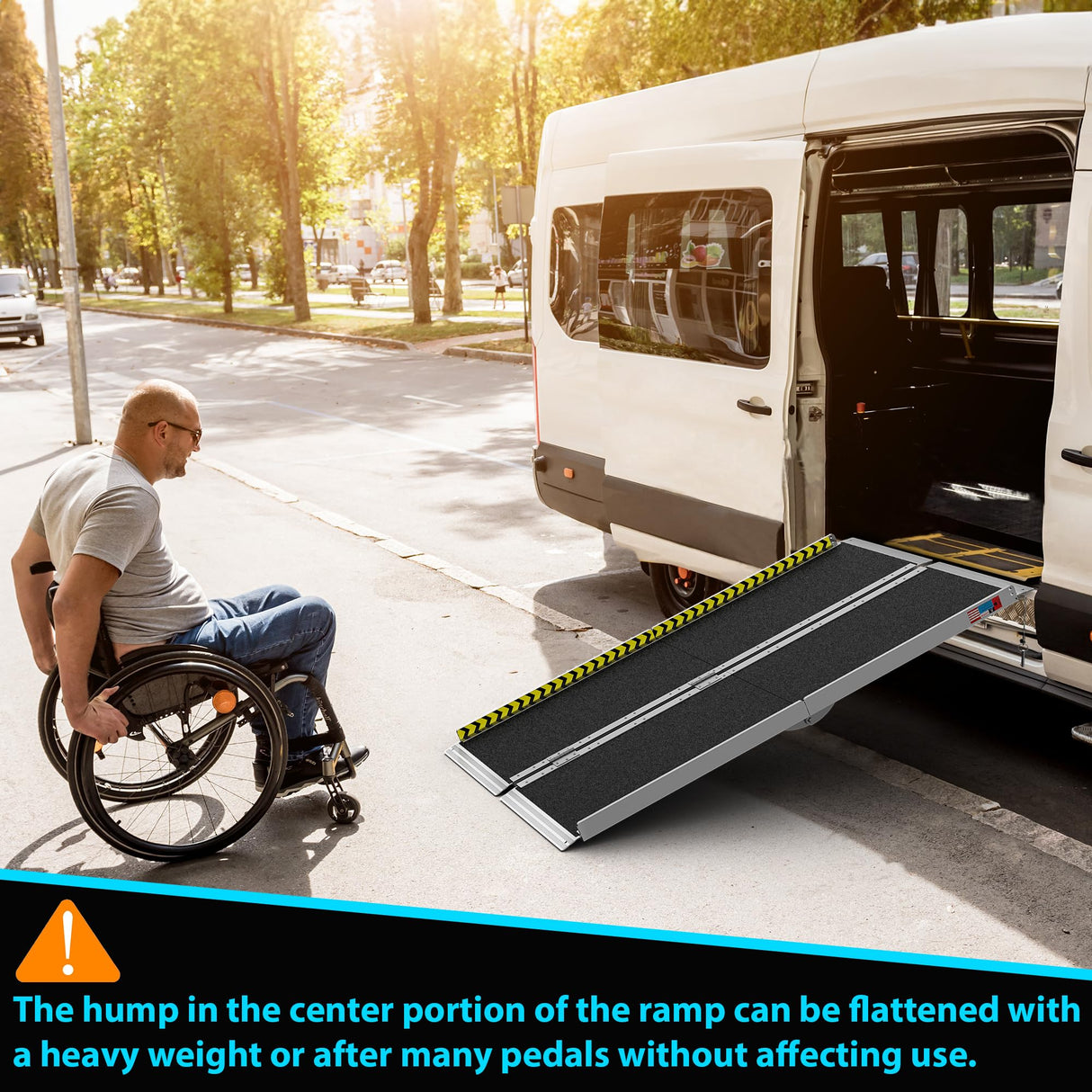 WHALEMOTOR Portable Wheelchair Ramp 5FT, Anti-Slip Aluminum Folding Portable Ramp, Wheelchair Ramps for Home, Weight Capacity Up to 600 LBS, with Transition Plates Above and Below